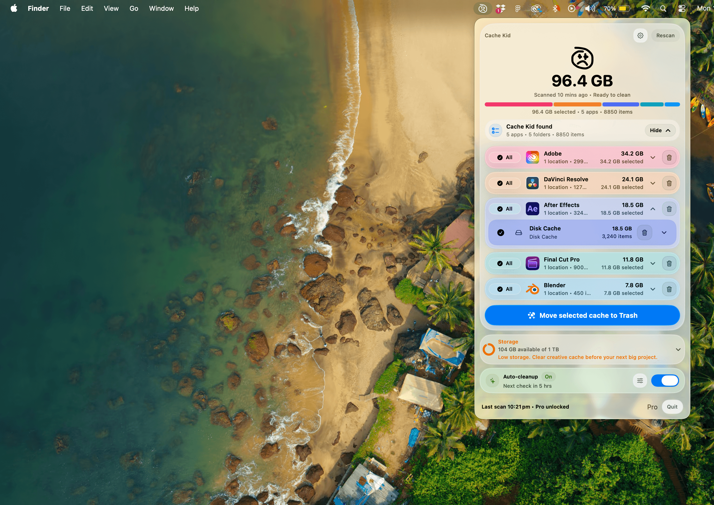 Cache Kid app interface in light mode over a creative desktop background